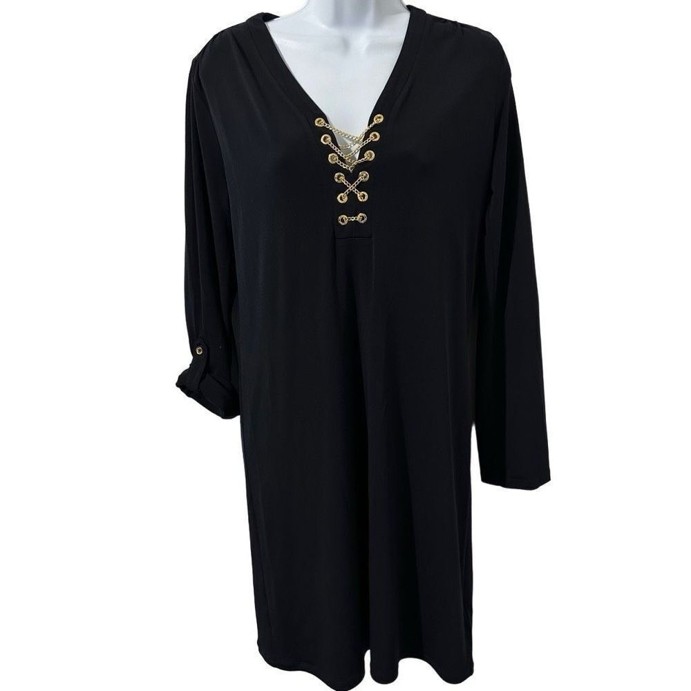 Michael Kors, black knee-high long sleeve dress A555